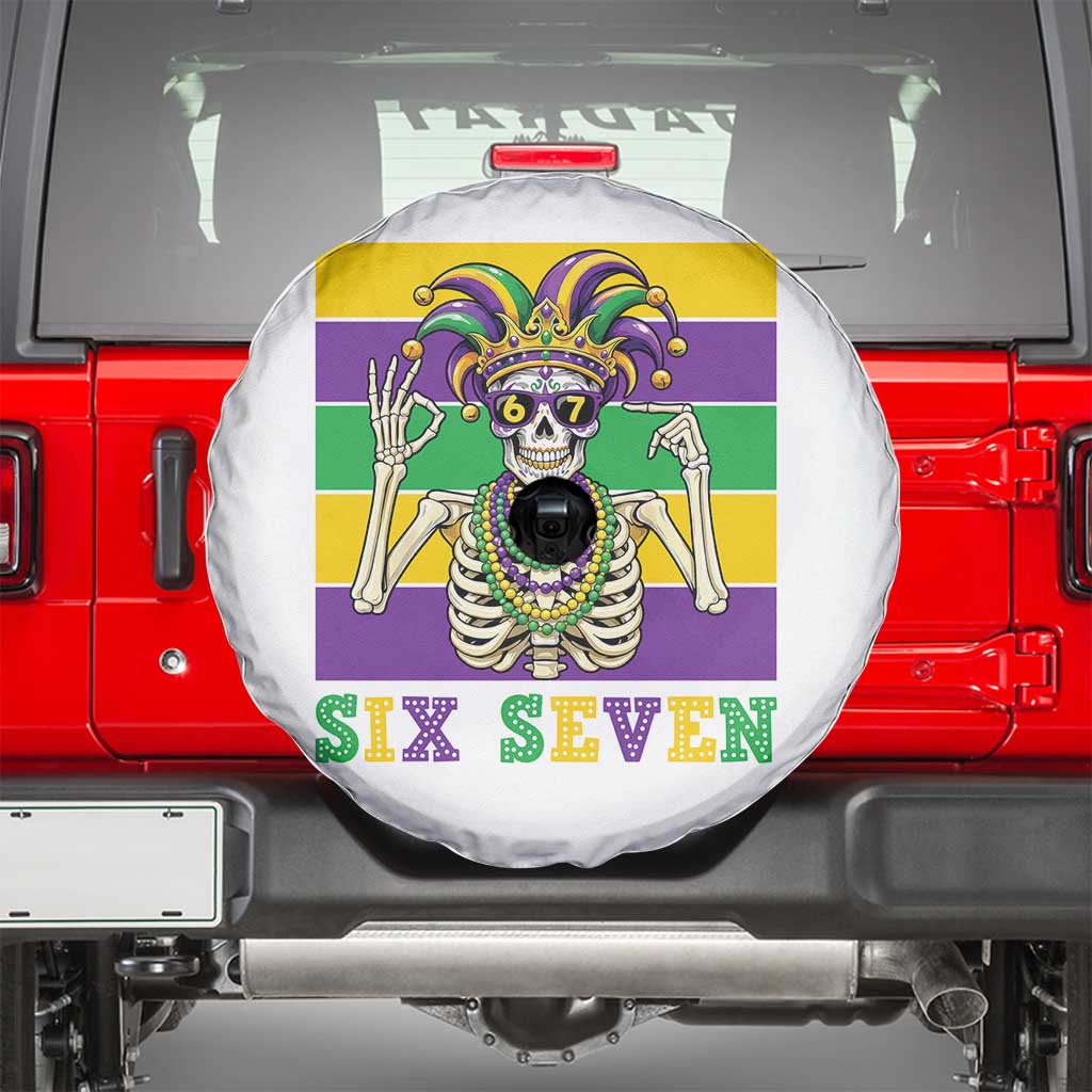 Funny Mardi Gras Skeleton Spare Tire Cover Six Seven Meme