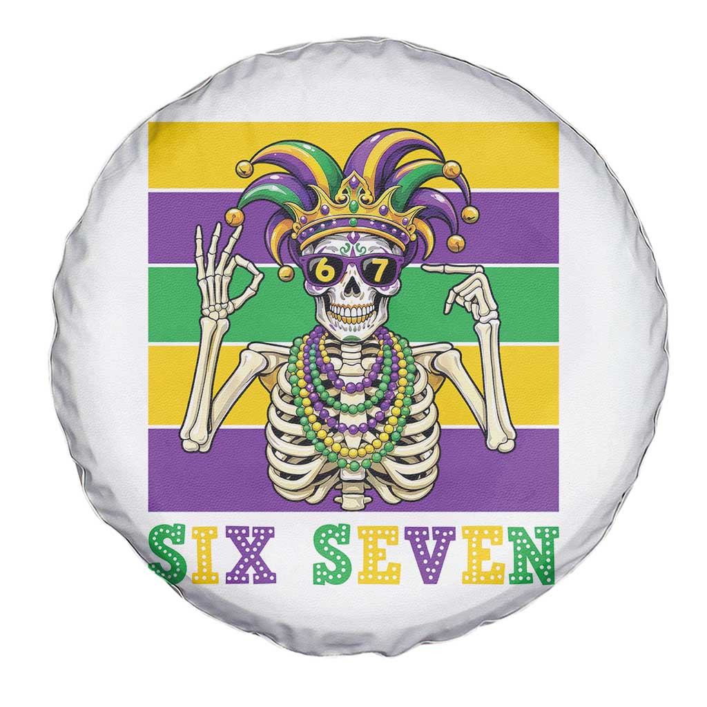 Funny Mardi Gras Skeleton Spare Tire Cover Six Seven Meme