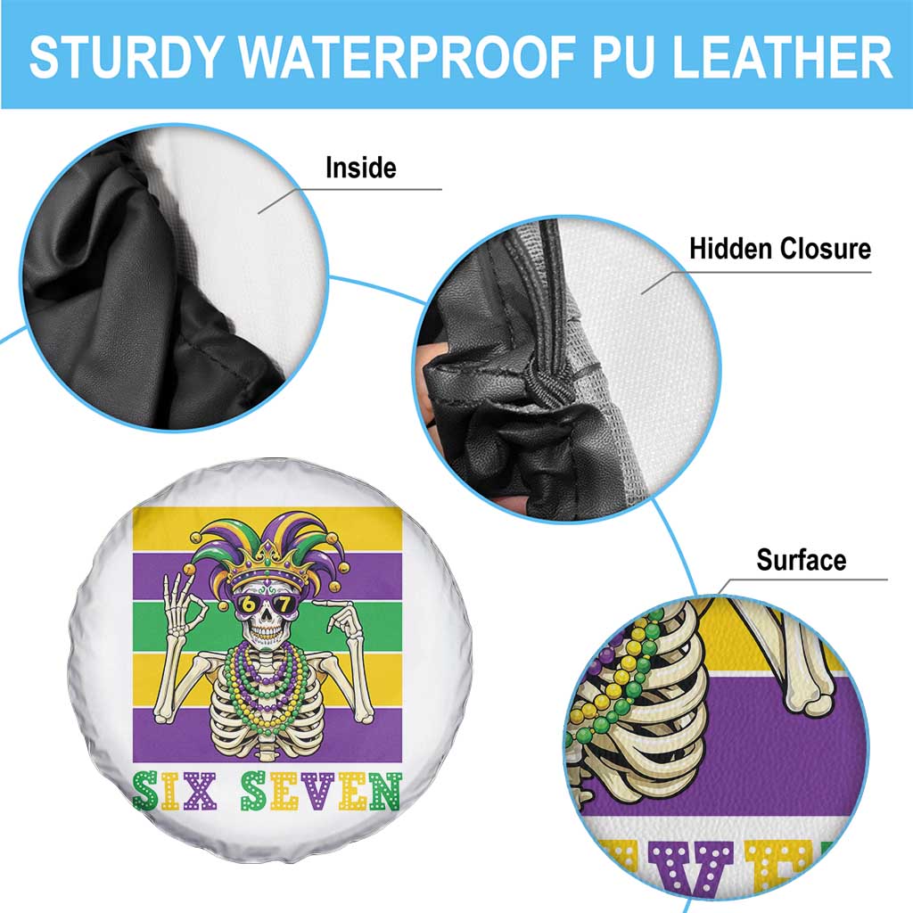Funny Mardi Gras Skeleton Spare Tire Cover Six Seven Meme