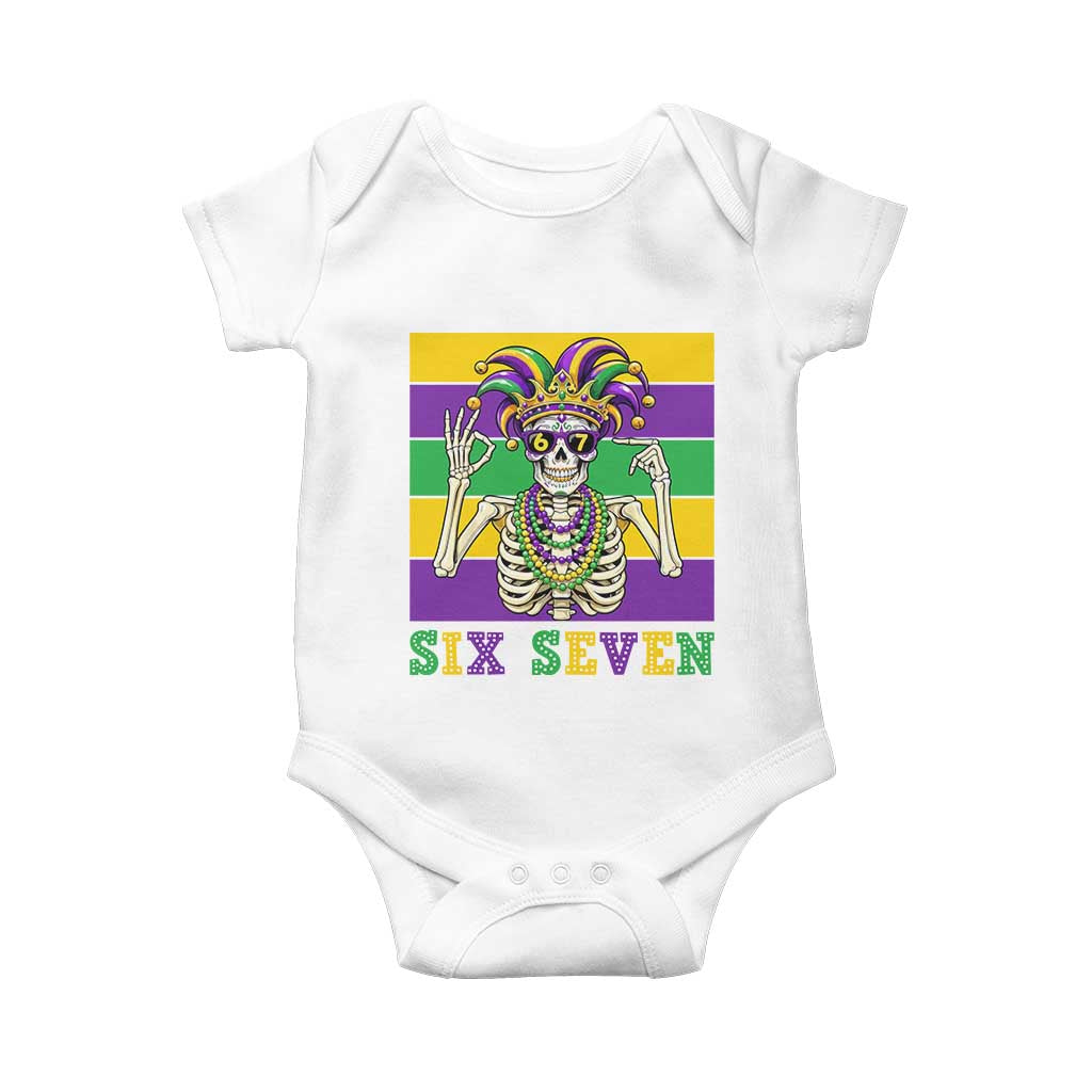 Funny Mardi Gras Skeleton Baby Onesie Six Seven Meme