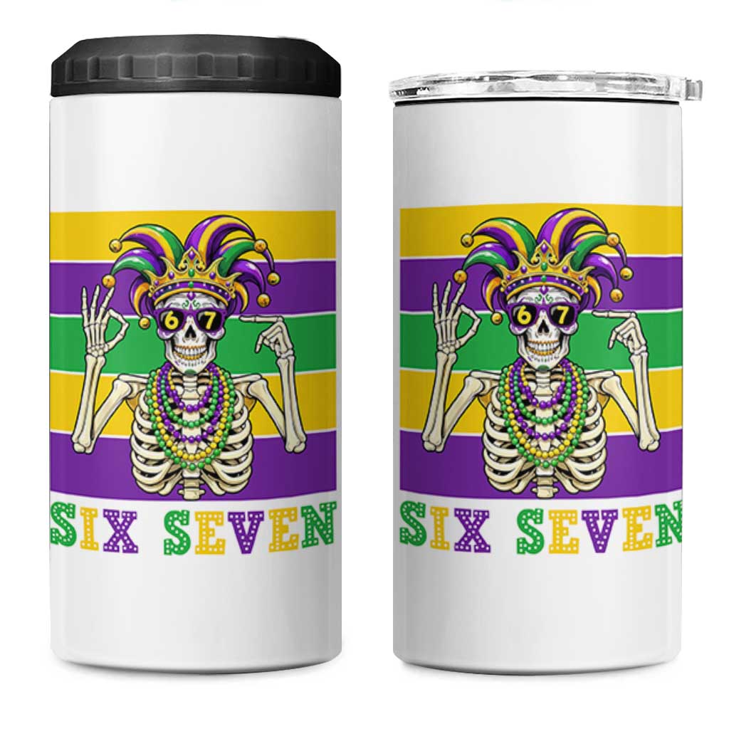 Funny Mardi Gras Skeleton 4 in 1 Can Cooler Tumbler Six Seven Meme