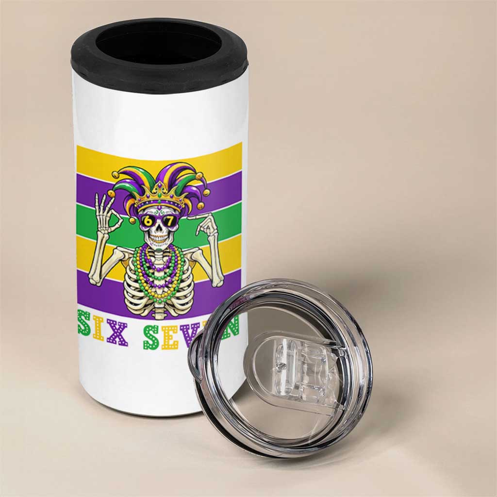 Funny Mardi Gras Skeleton 4 in 1 Can Cooler Tumbler Six Seven Meme