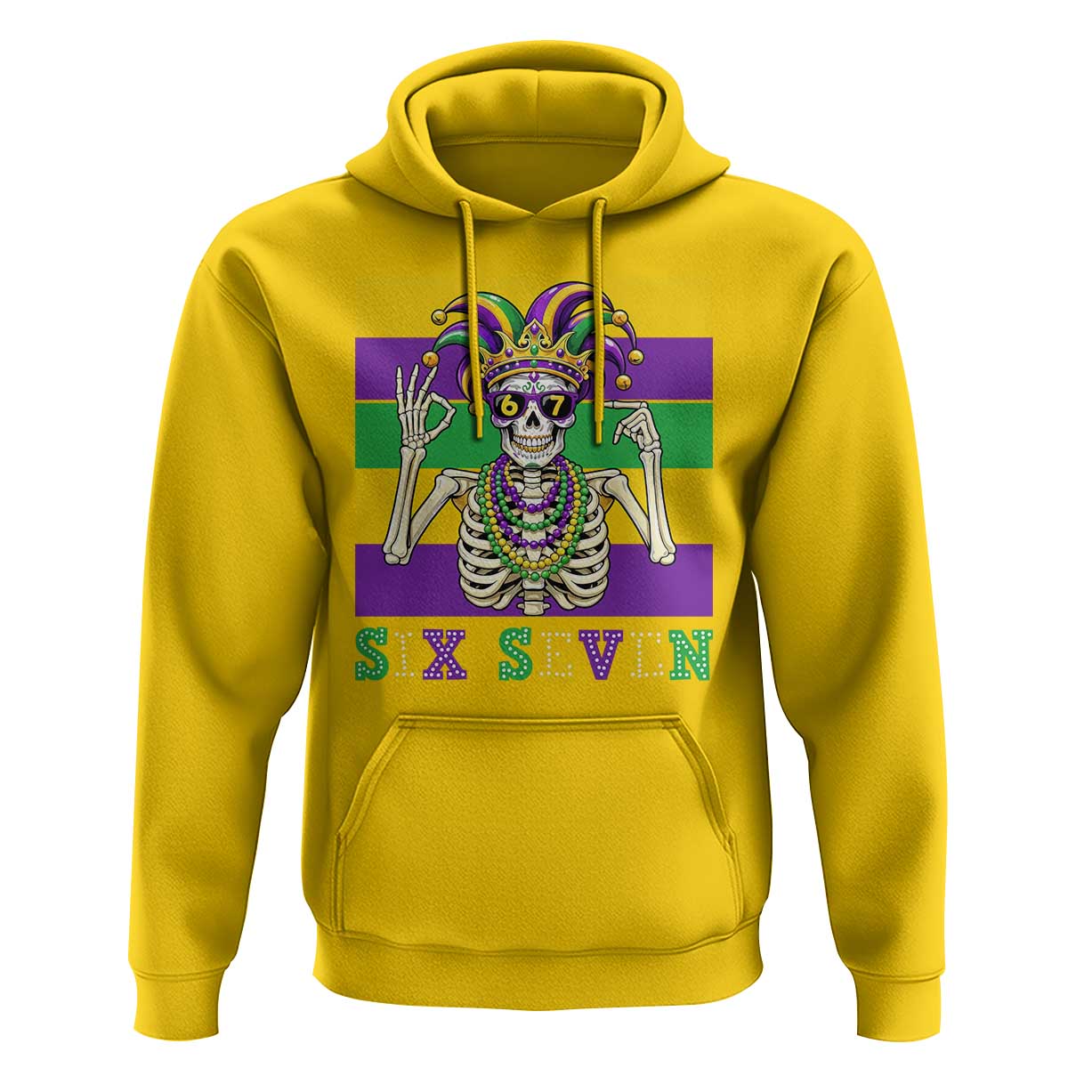Funny Mardi Gras Skeleton Hoodie Six Seven Meme