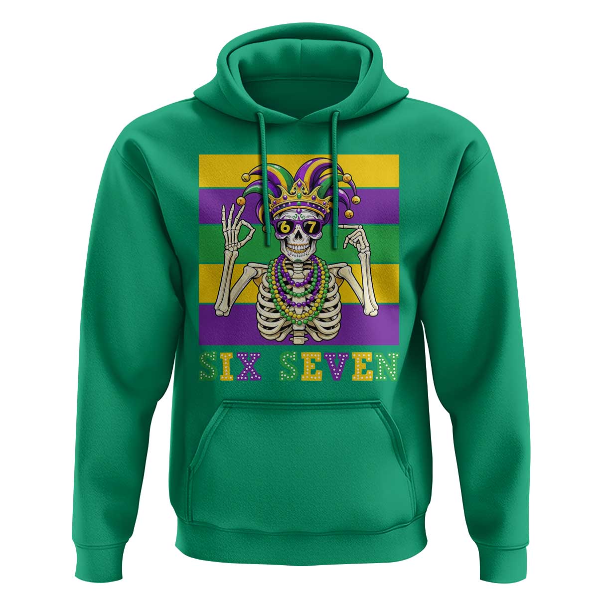 Funny Mardi Gras Skeleton Hoodie Six Seven Meme