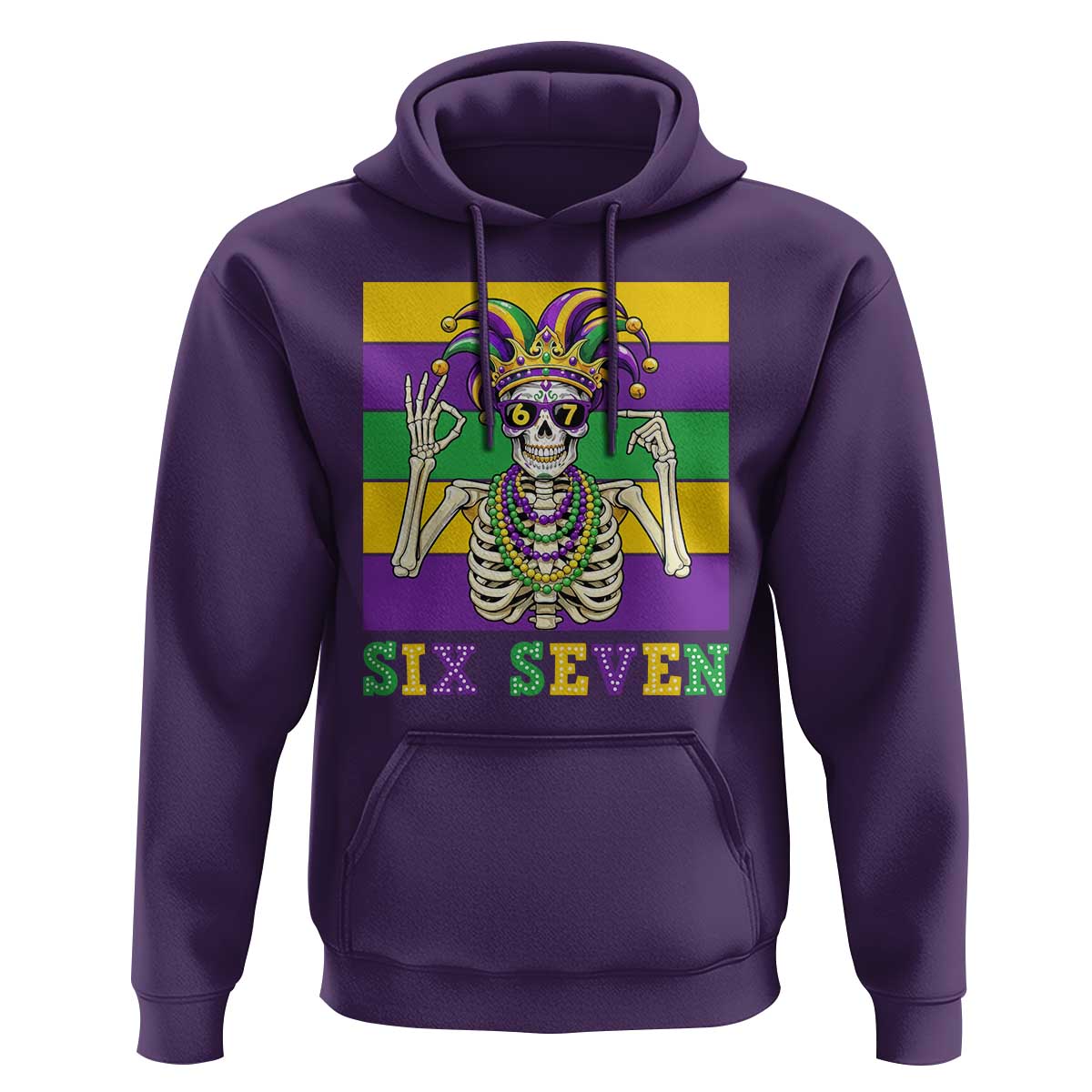 Funny Mardi Gras Skeleton Hoodie Six Seven Meme