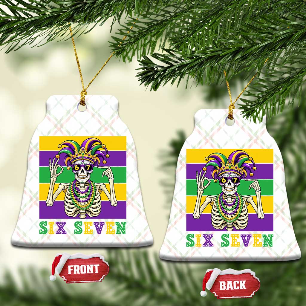 Funny Mardi Gras Skeleton Ceramic Ornament Six Seven Meme