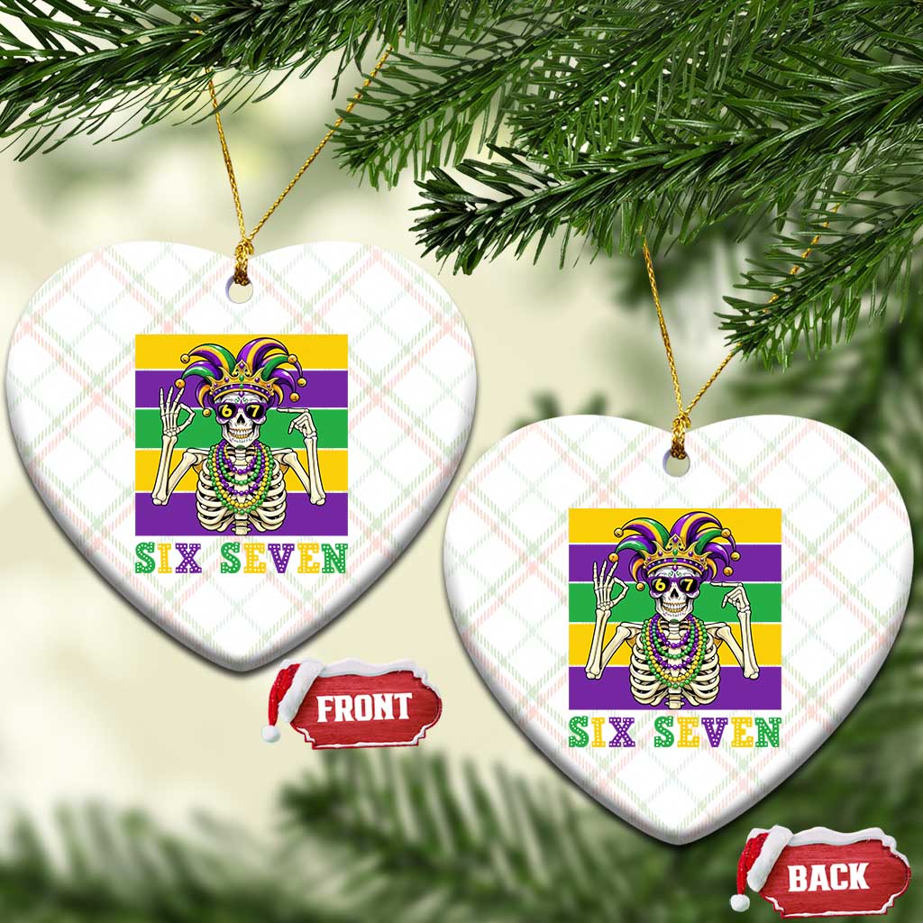 Funny Mardi Gras Skeleton Ceramic Ornament Six Seven Meme