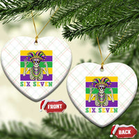 Funny Mardi Gras Skeleton Ceramic Ornament Six Seven Meme
