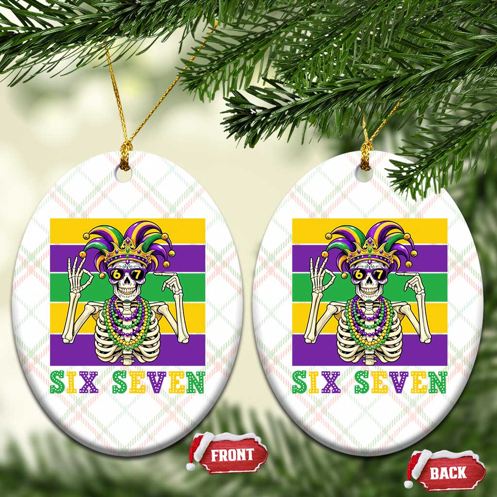 Funny Mardi Gras Skeleton Ceramic Ornament Six Seven Meme