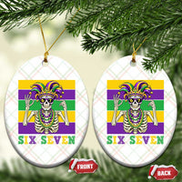 Funny Mardi Gras Skeleton Ceramic Ornament Six Seven Meme