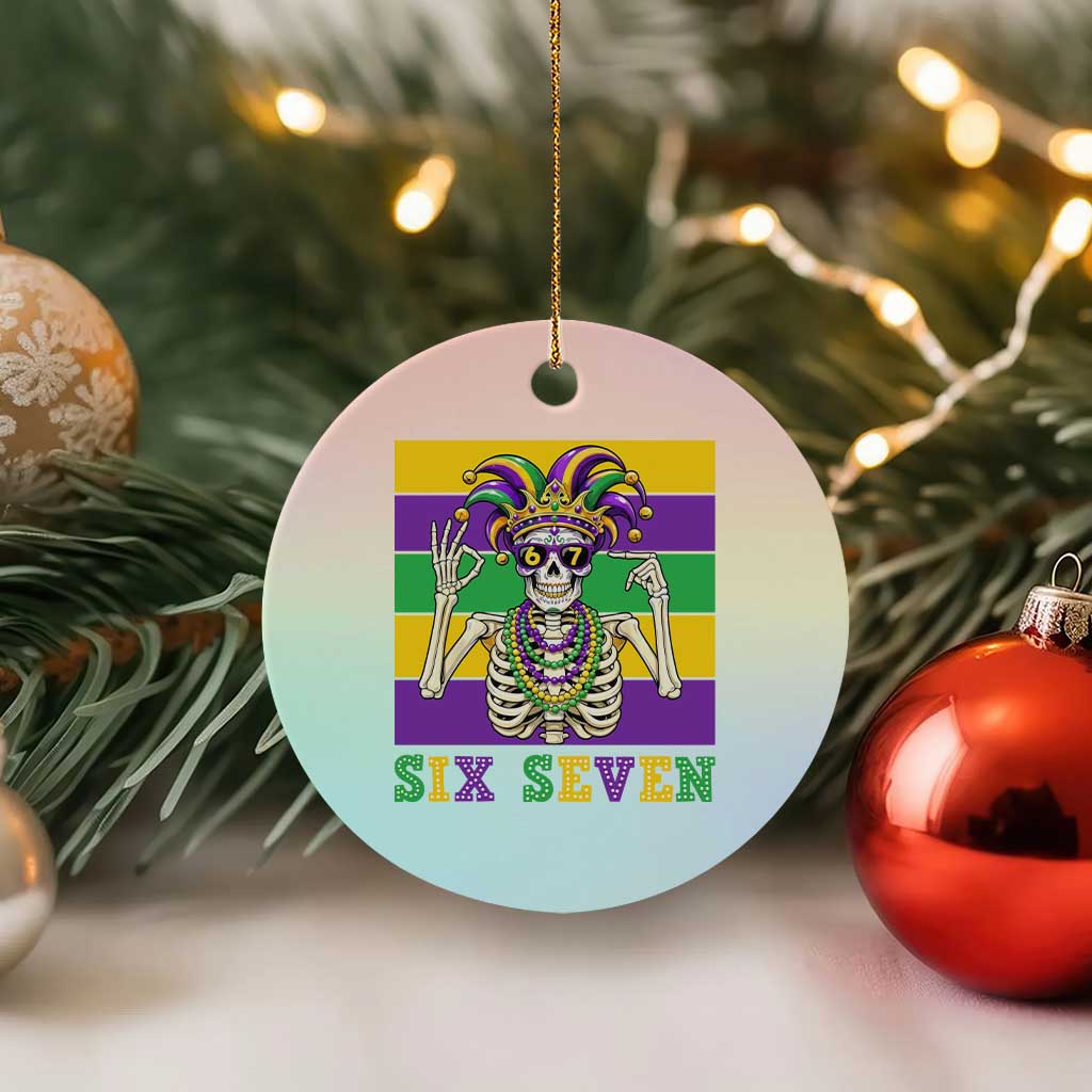 Funny Mardi Gras Skeleton Ceramic Ornament Six Seven Meme