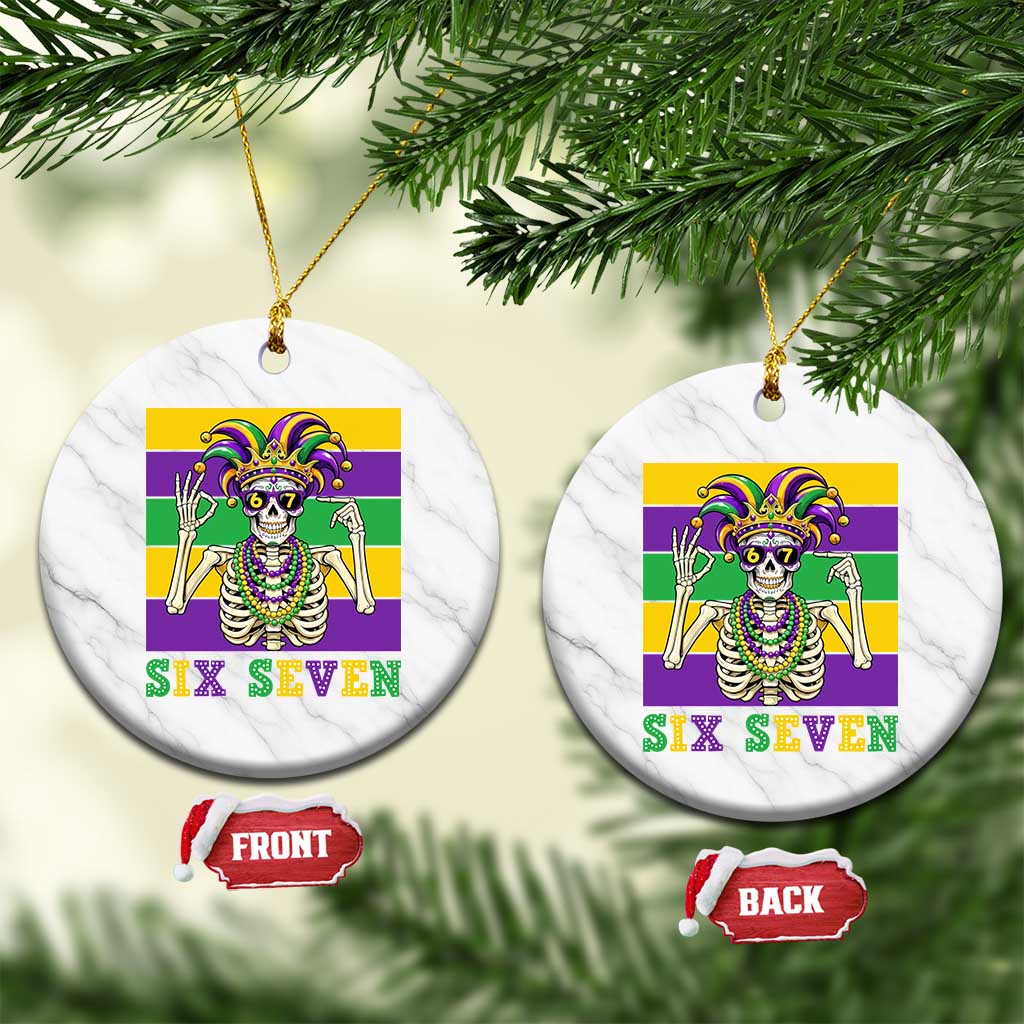 Funny Mardi Gras Skeleton Ceramic Ornament Six Seven Meme
