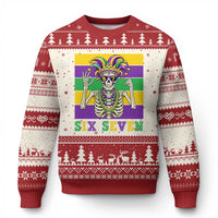Funny Mardi Gras Skeleton Ugly Christmas Sweater Six Seven Meme