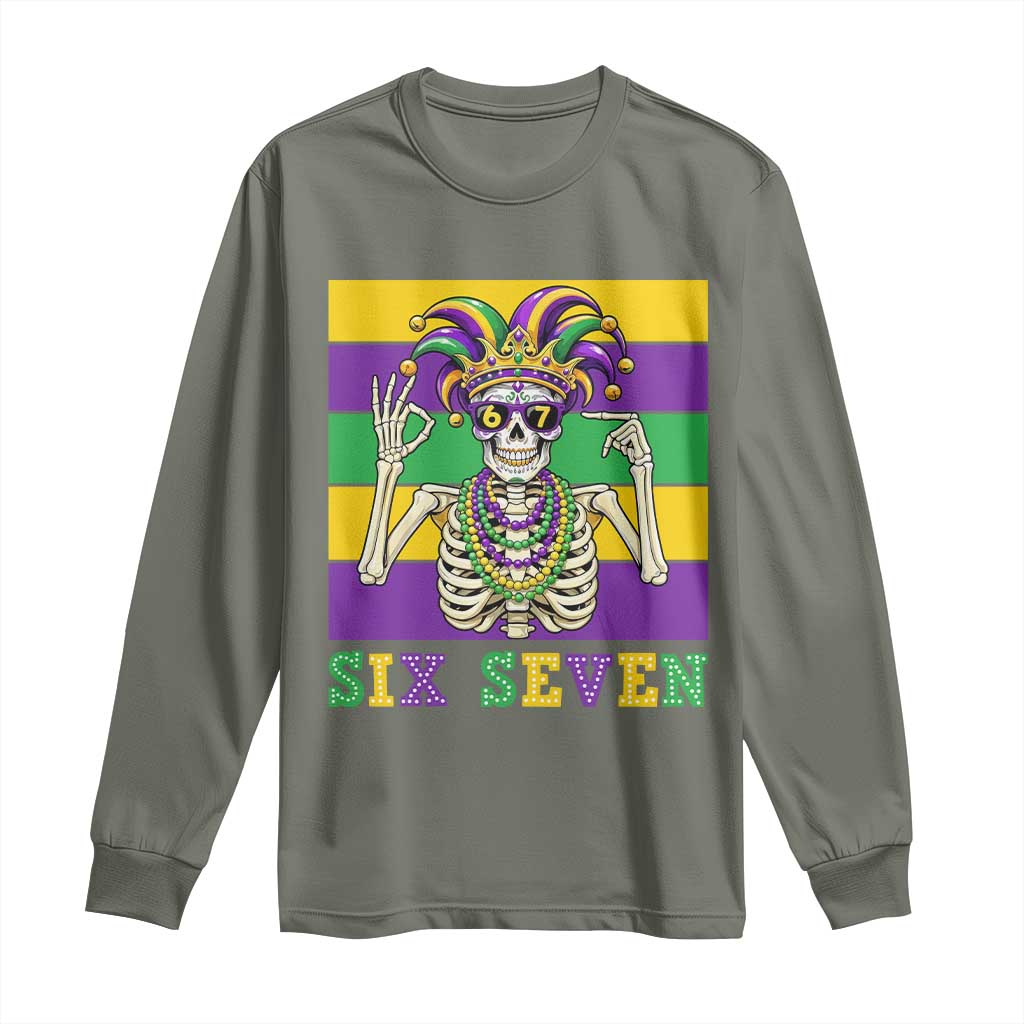 Funny Mardi Gras Skeleton Long Sleeve Shirt Six Seven Meme
