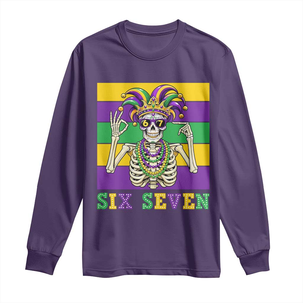 Funny Mardi Gras Skeleton Long Sleeve Shirt Six Seven Meme