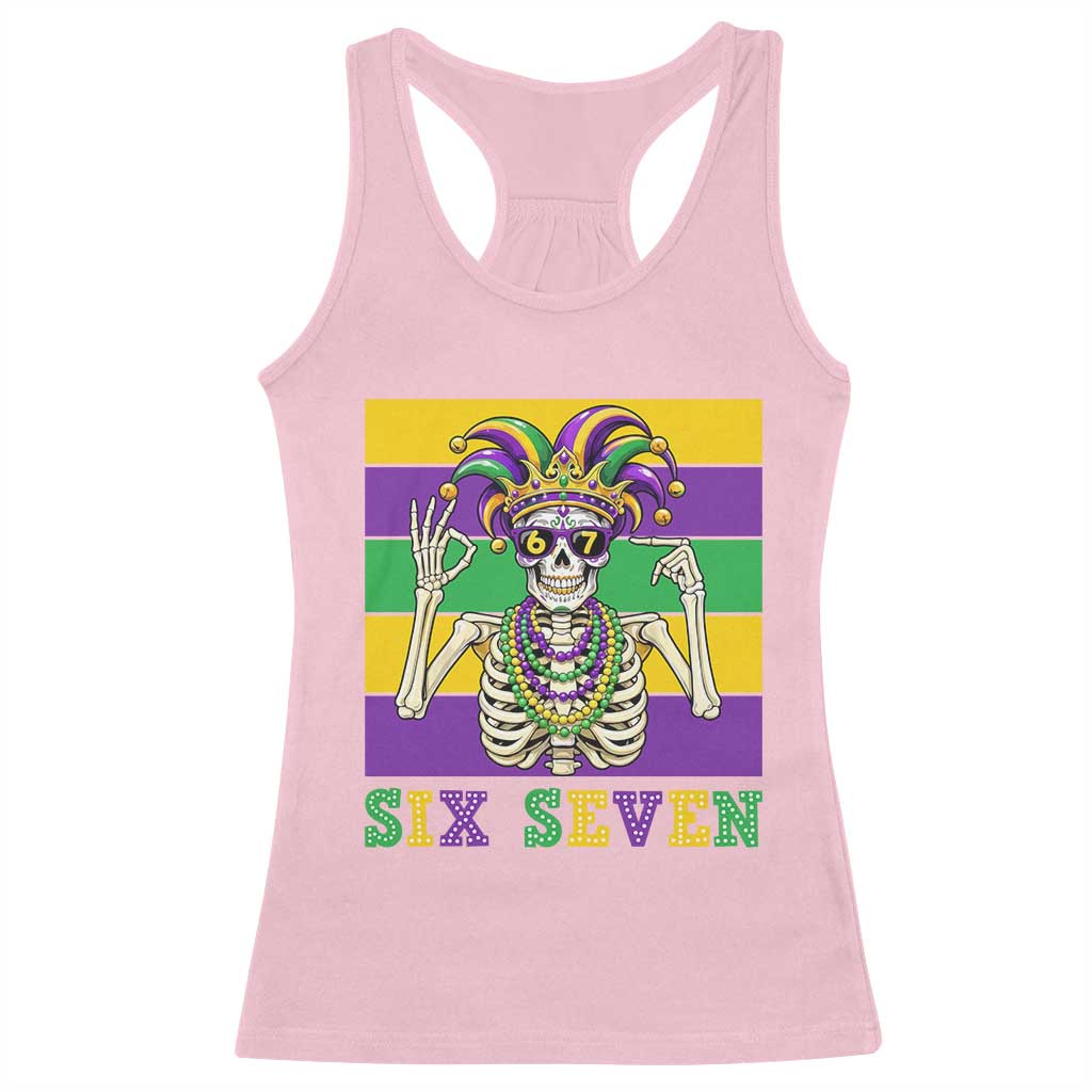 Funny Mardi Gras Skeleton Racerback Tank Top Six Seven Meme