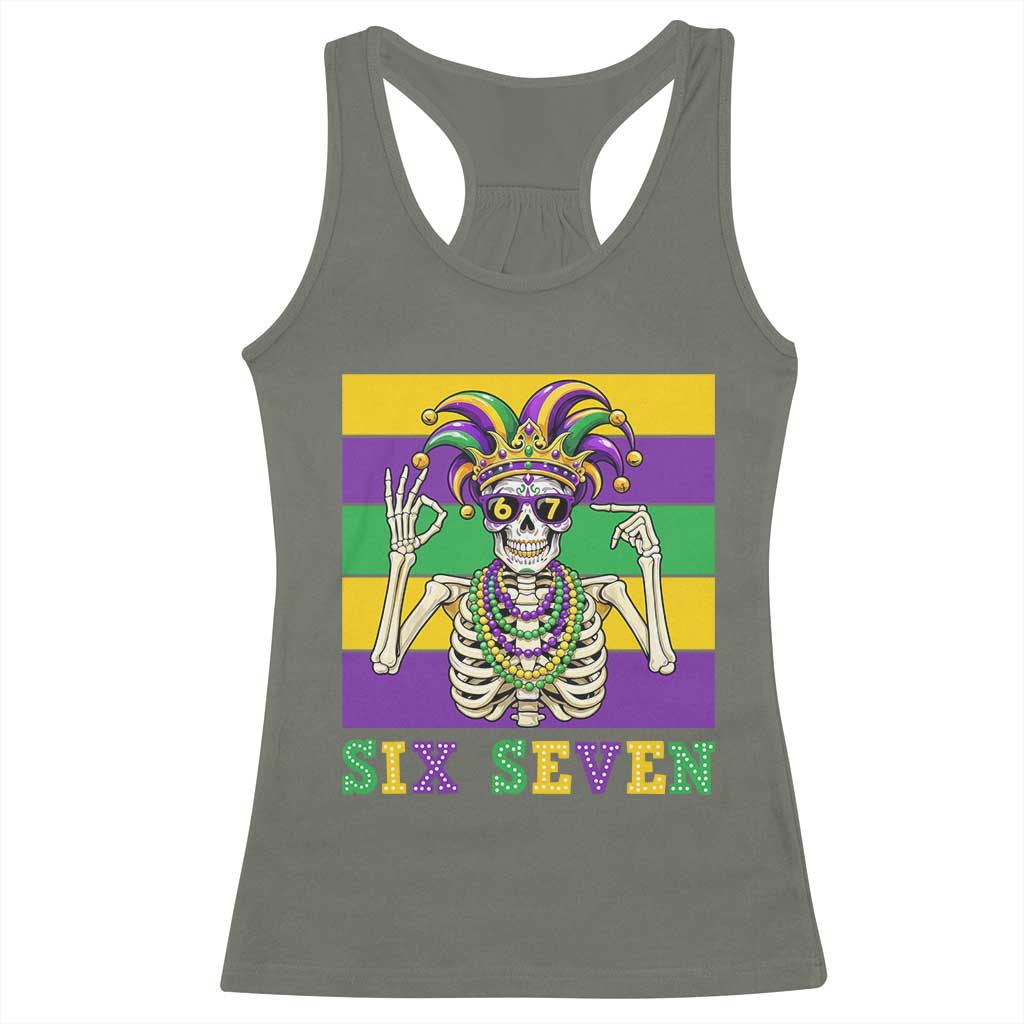 Funny Mardi Gras Skeleton Racerback Tank Top Six Seven Meme