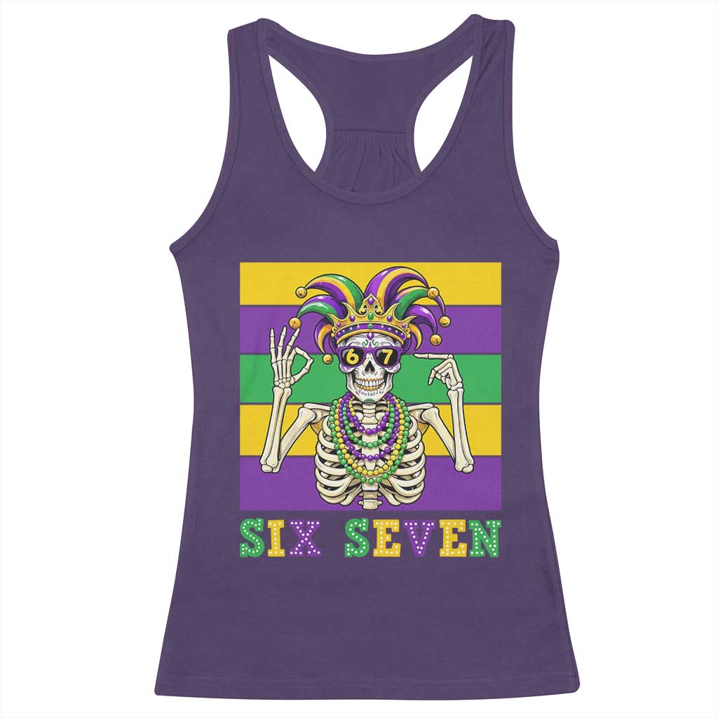Funny Mardi Gras Skeleton Racerback Tank Top Six Seven Meme