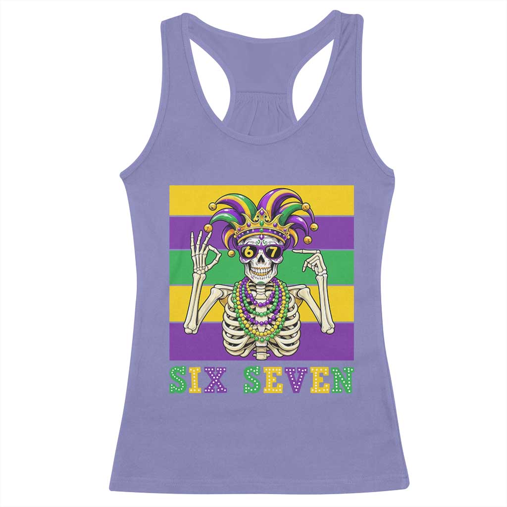 Funny Mardi Gras Skeleton Racerback Tank Top Six Seven Meme