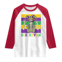 Funny Mardi Gras Skeleton Raglan Shirt Six Seven Meme