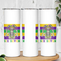 Funny Mardi Gras Skeleton Skinny Tumbler Six Seven Meme