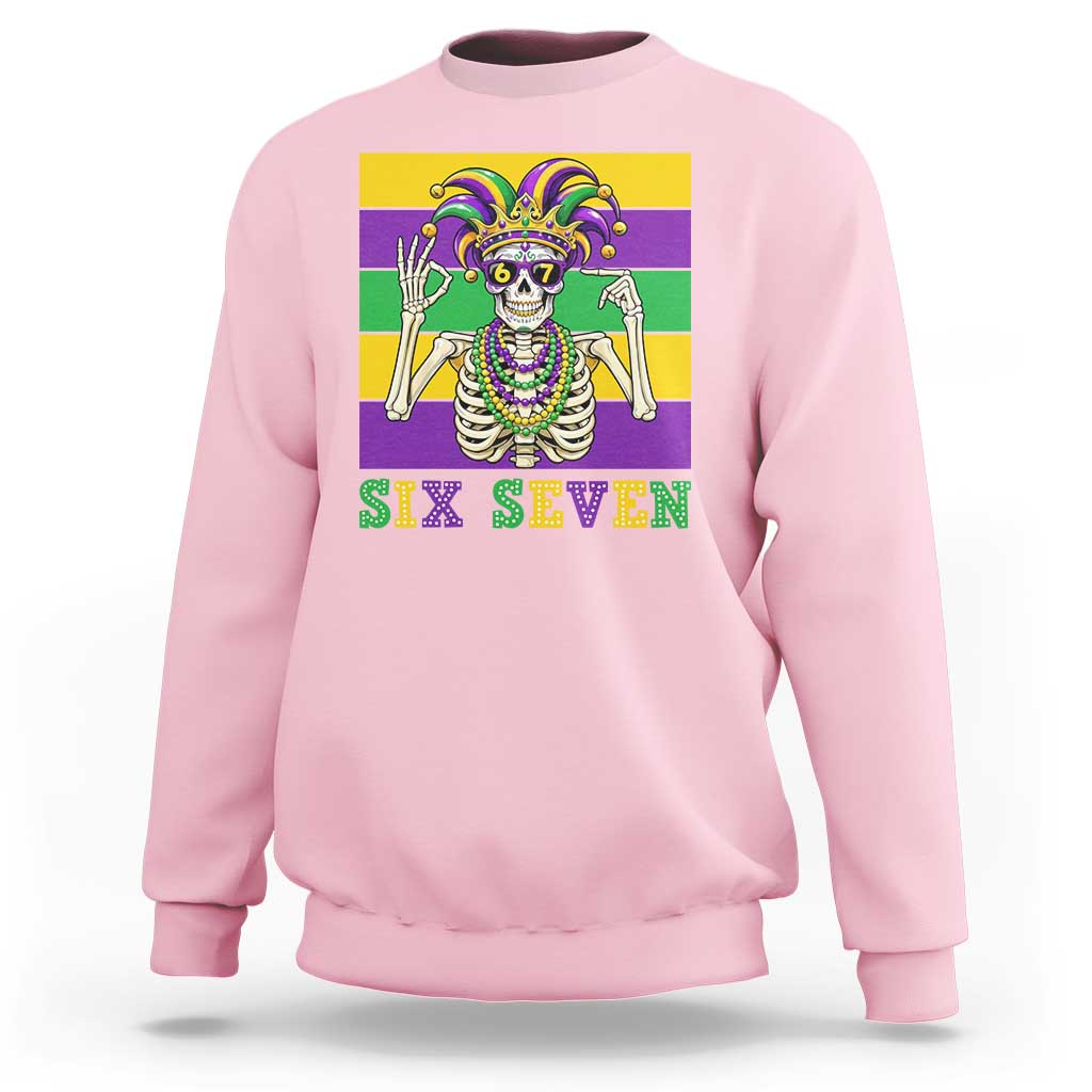 Funny Mardi Gras Skeleton Sweatshirt Six Seven Meme