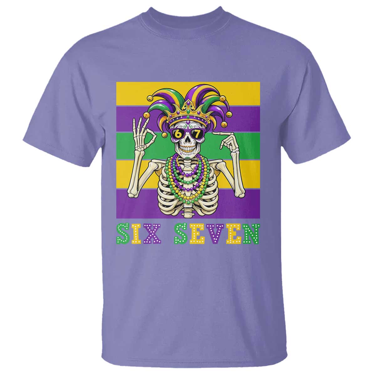 Funny Mardi Gras Skeleton T Shirt Six Seven Meme