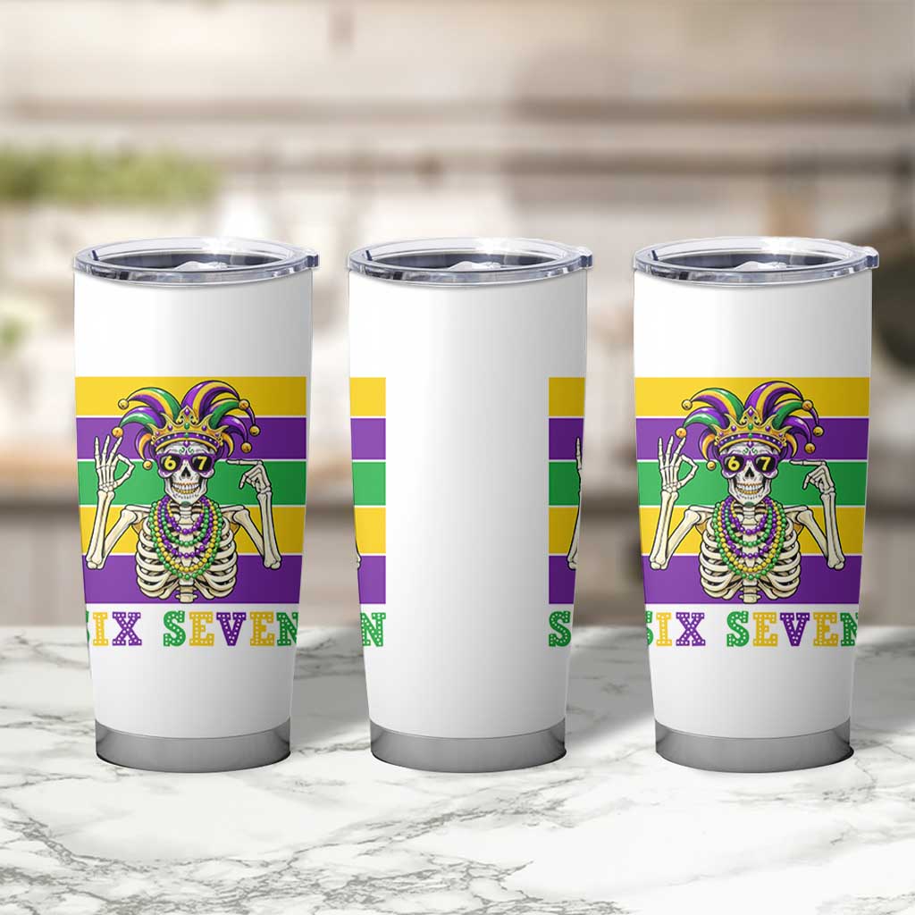 Funny Mardi Gras Skeleton Tumbler Cup Six Seven Meme