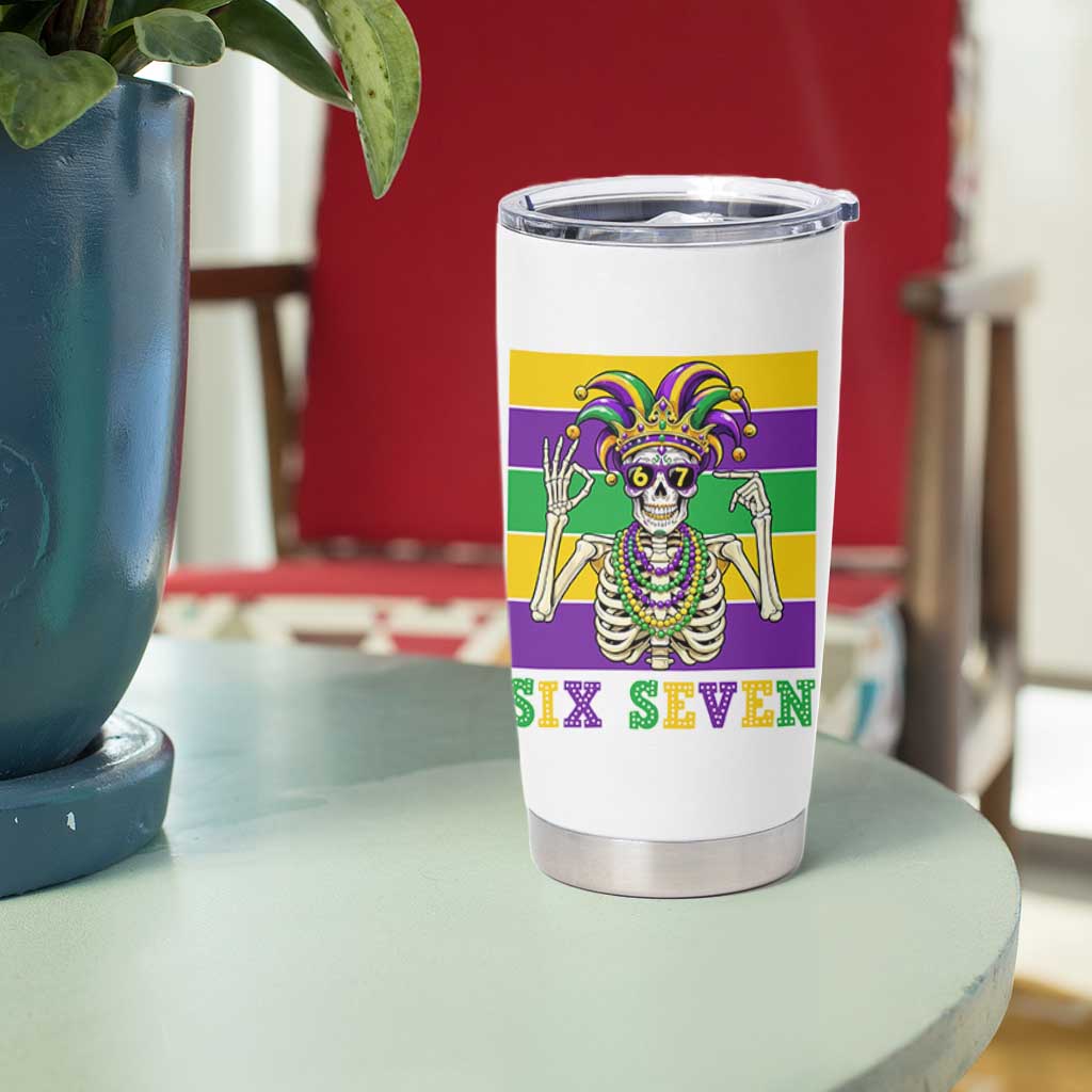 Funny Mardi Gras Skeleton Tumbler Cup Six Seven Meme