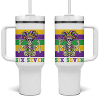 Funny Mardi Gras Skeleton Tumbler With Handle Six Seven Meme