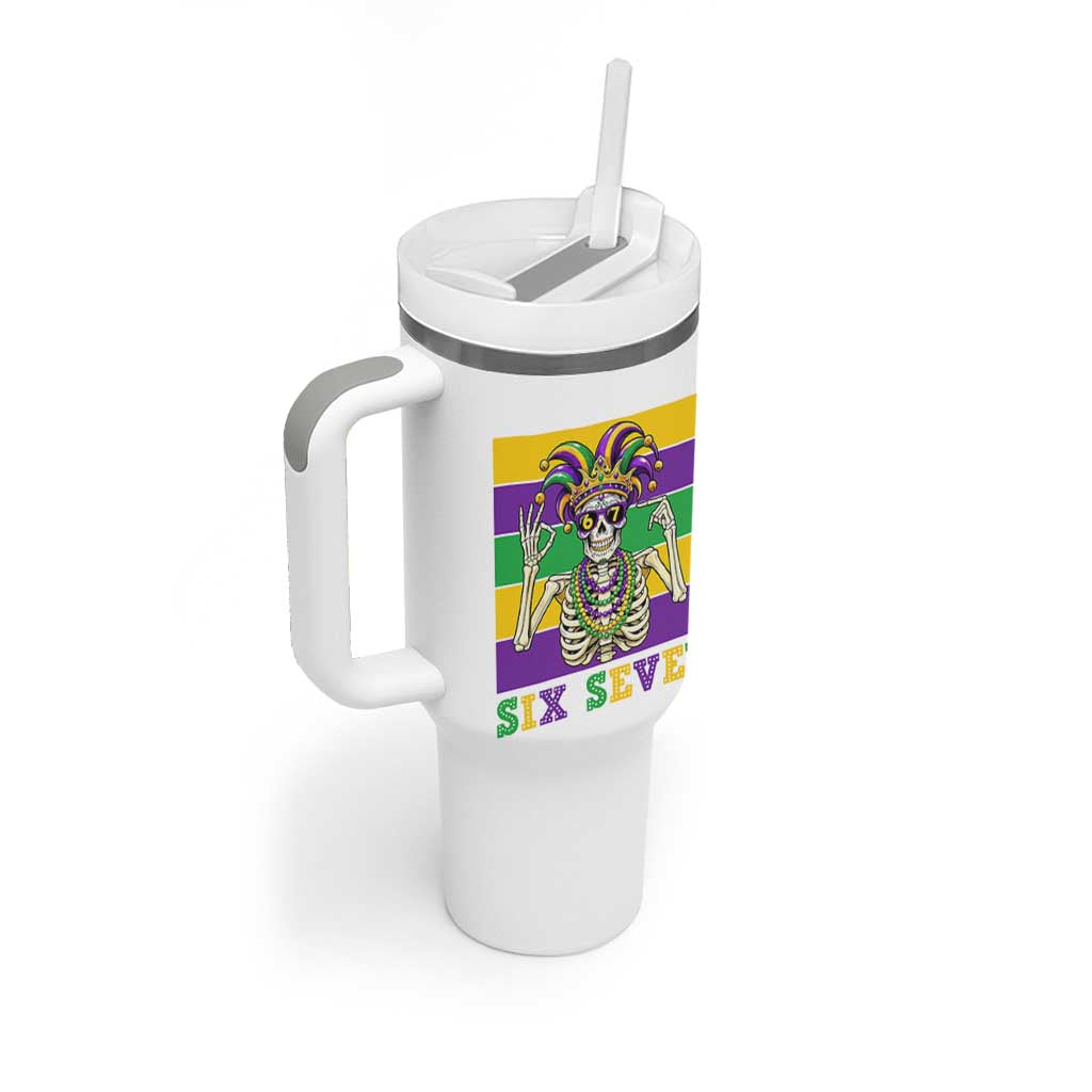 Funny Mardi Gras Skeleton Tumbler With Handle Six Seven Meme