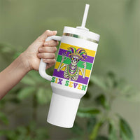 Funny Mardi Gras Skeleton Tumbler With Handle Six Seven Meme