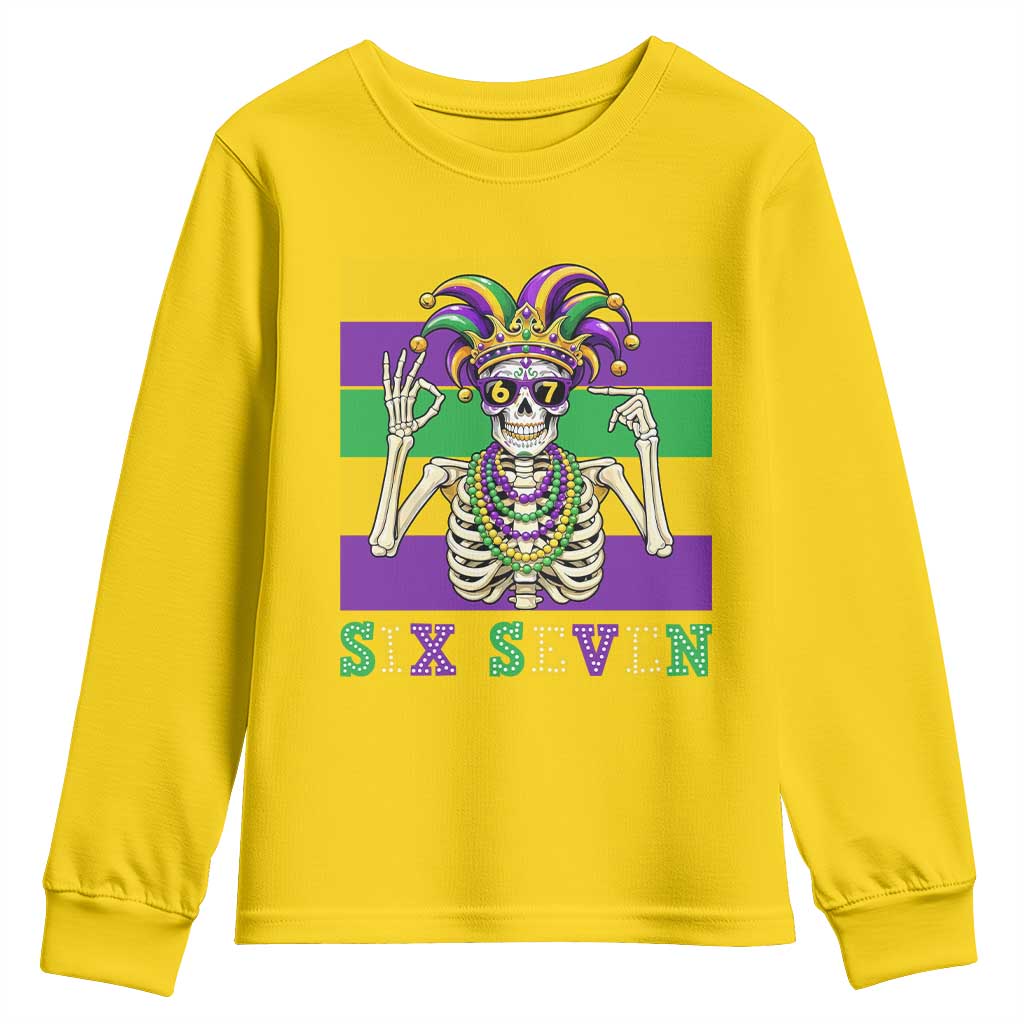 Funny Mardi Gras Skeleton Youth Sweatshirt Six Seven Meme