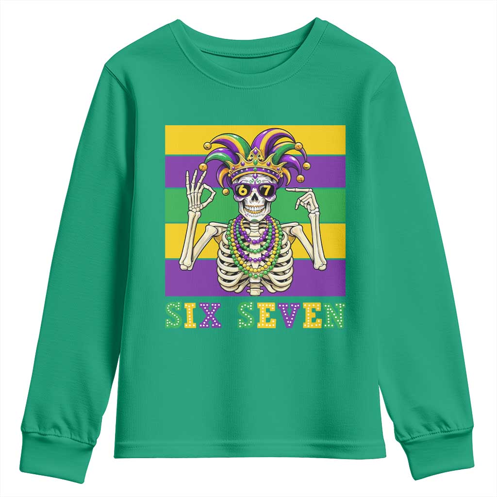 Funny Mardi Gras Skeleton Youth Sweatshirt Six Seven Meme