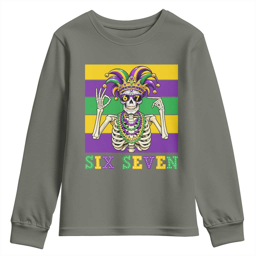 Funny Mardi Gras Skeleton Youth Sweatshirt Six Seven Meme