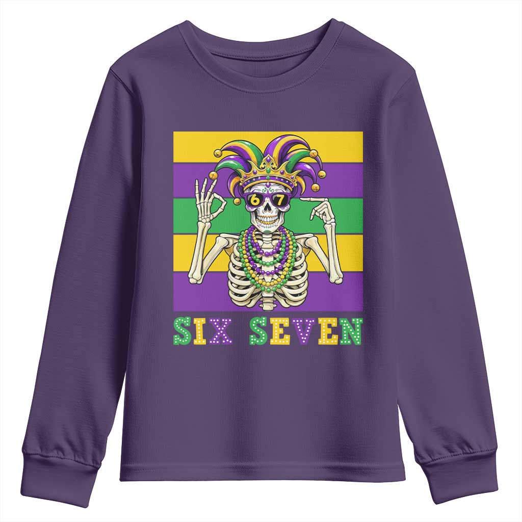 Funny Mardi Gras Skeleton Youth Sweatshirt Six Seven Meme