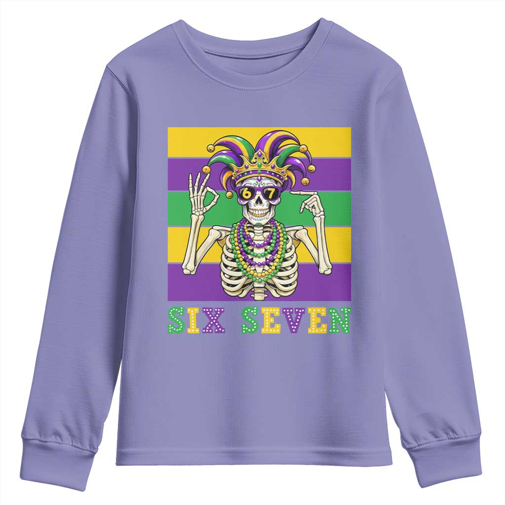Funny Mardi Gras Skeleton Youth Sweatshirt Six Seven Meme