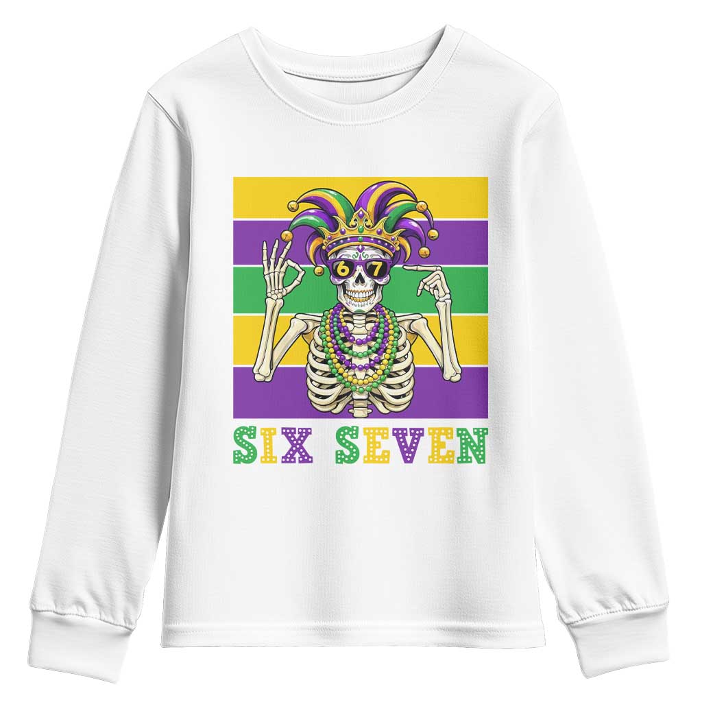 Funny Mardi Gras Skeleton Youth Sweatshirt Six Seven Meme