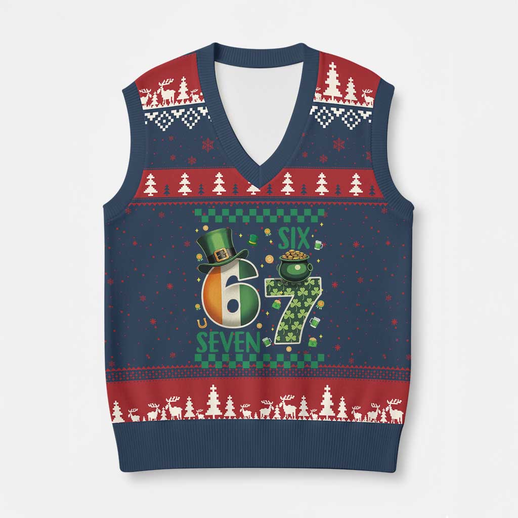 Funny St Patricks Six Seven V-Neck Knit Sweater Vest Gen Z Irish Gift