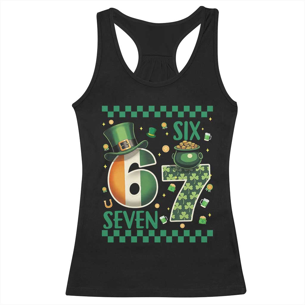 Funny St Patricks Six Seven Racerback Tank Top Gen Z Irish Gift