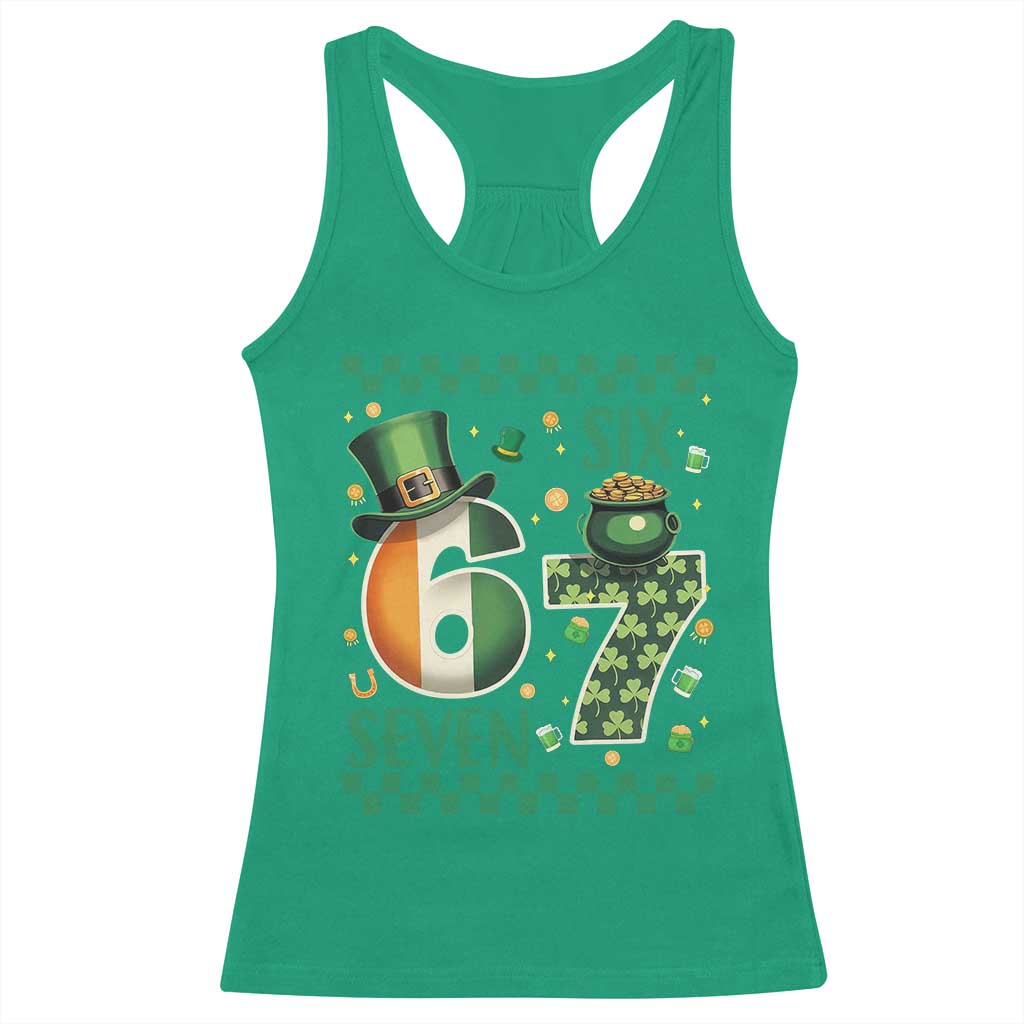 Funny St Patricks Six Seven Racerback Tank Top Gen Z Irish Gift