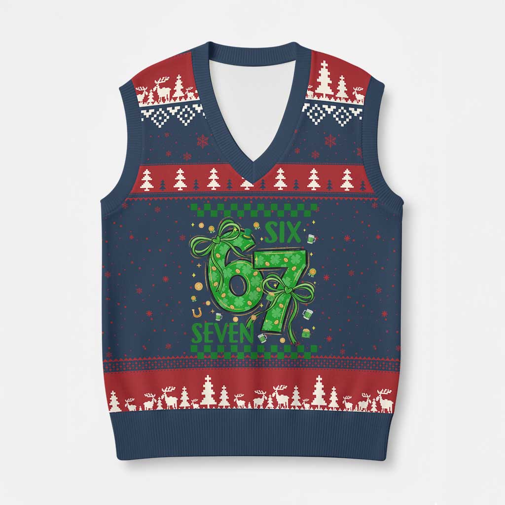 Funny St Patricks Day V-Neck Knit Sweater Vest Six Seven Meme Irish Gag Gift