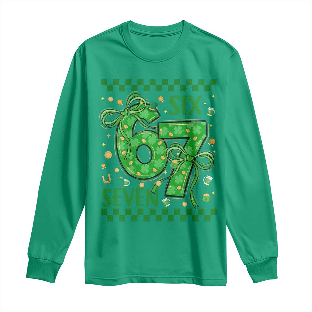 Funny St Patricks Day Long Sleeve Shirt Six Seven Meme Irish Gag Gift