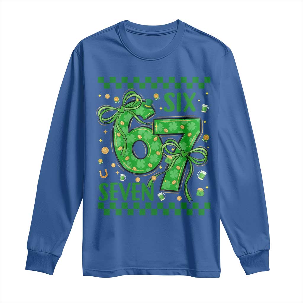 Funny St Patricks Day Long Sleeve Shirt Six Seven Meme Irish Gag Gift