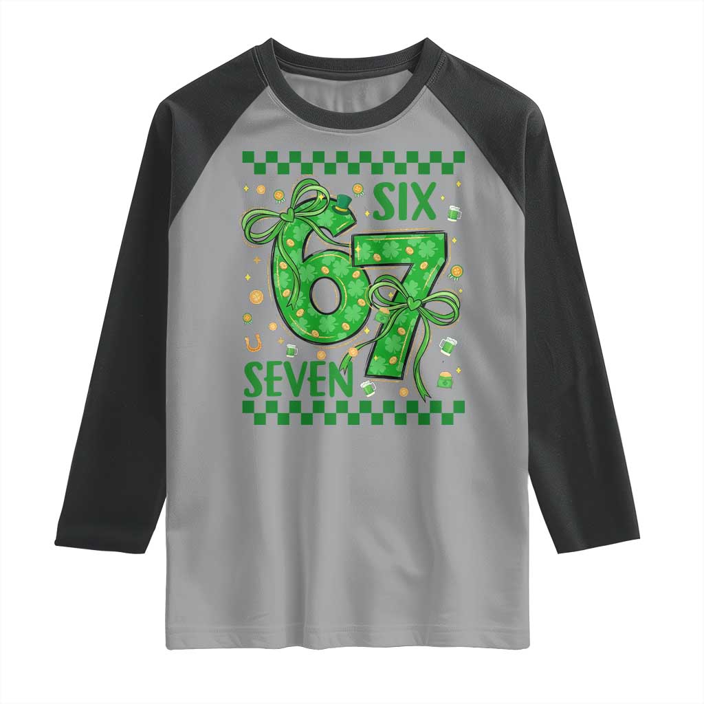 Funny St Patricks Day Raglan Shirt Six Seven Meme Irish Gag Gift
