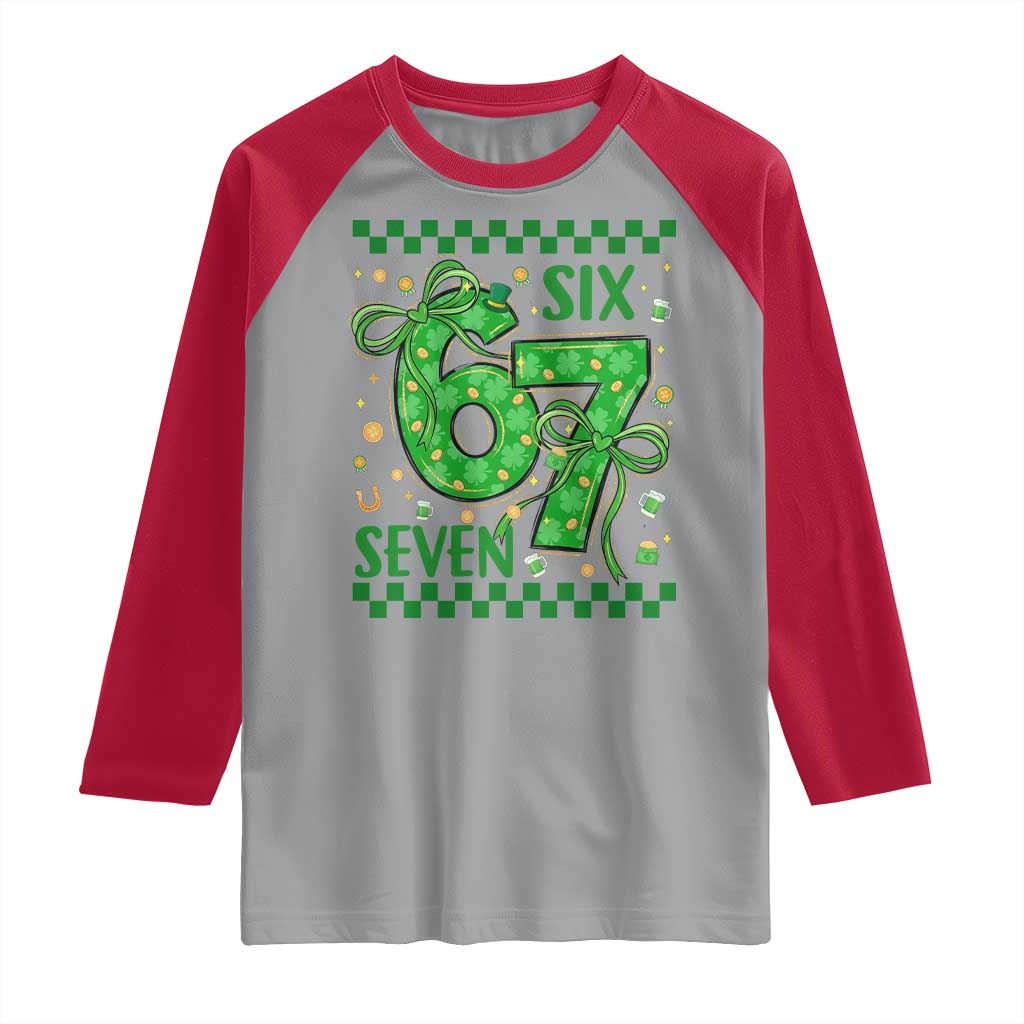 Funny St Patricks Day Raglan Shirt Six Seven Meme Irish Gag Gift