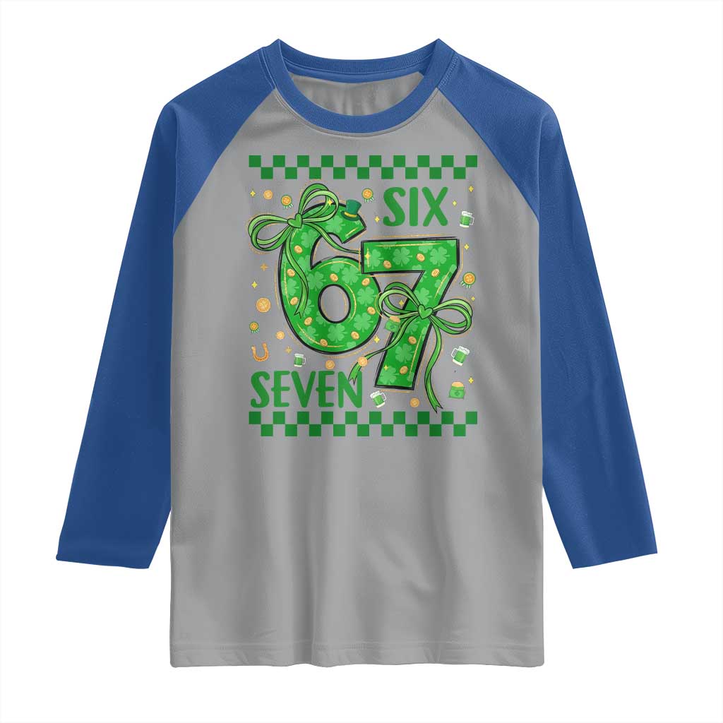 Funny St Patricks Day Raglan Shirt Six Seven Meme Irish Gag Gift