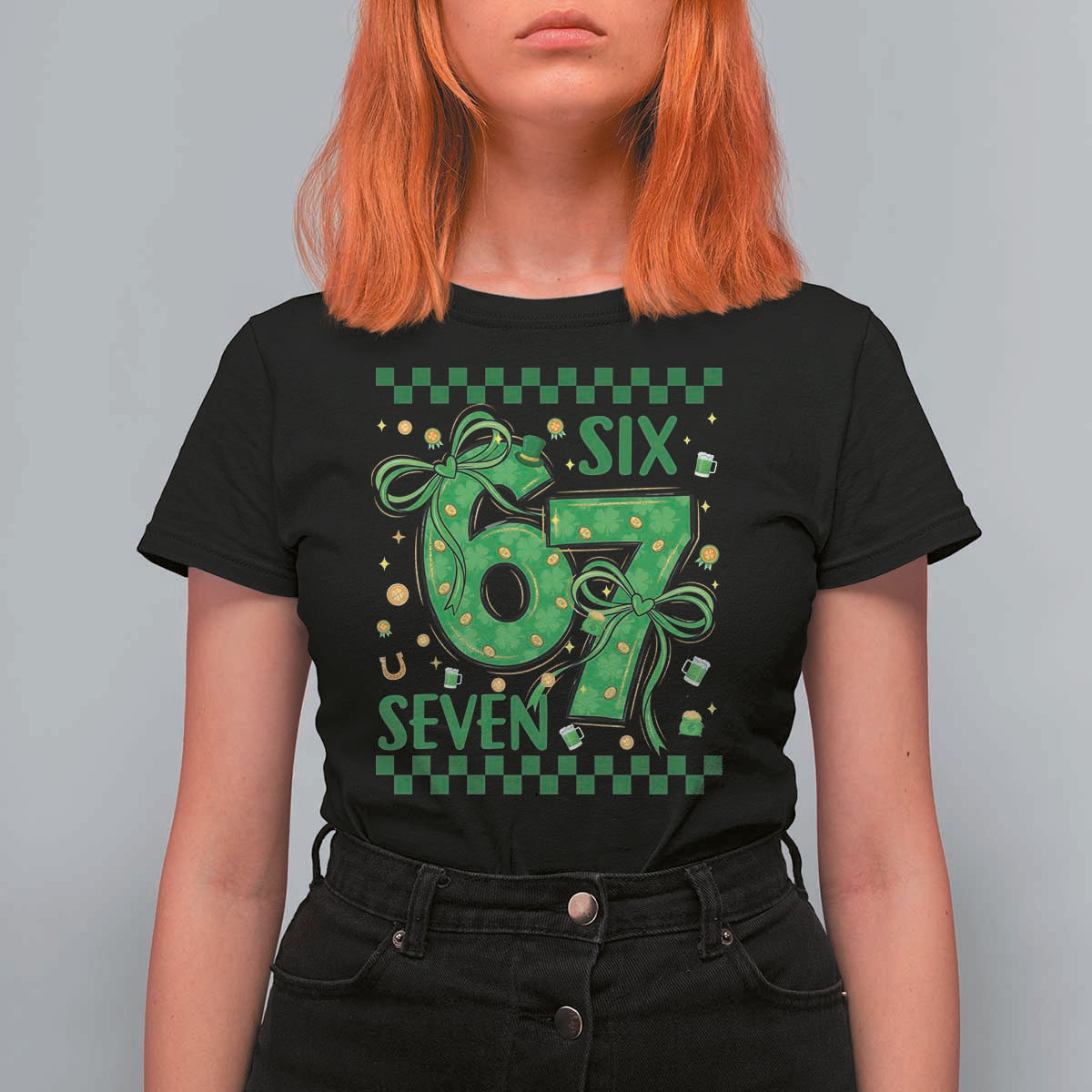 Funny St Patricks Day T Shirt For Women Six Seven Meme Irish Gag Gift