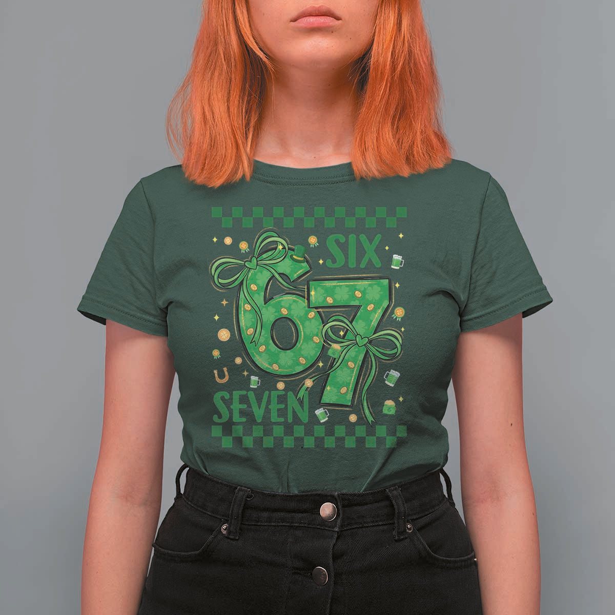 Funny St Patricks Day T Shirt For Women Six Seven Meme Irish Gag Gift