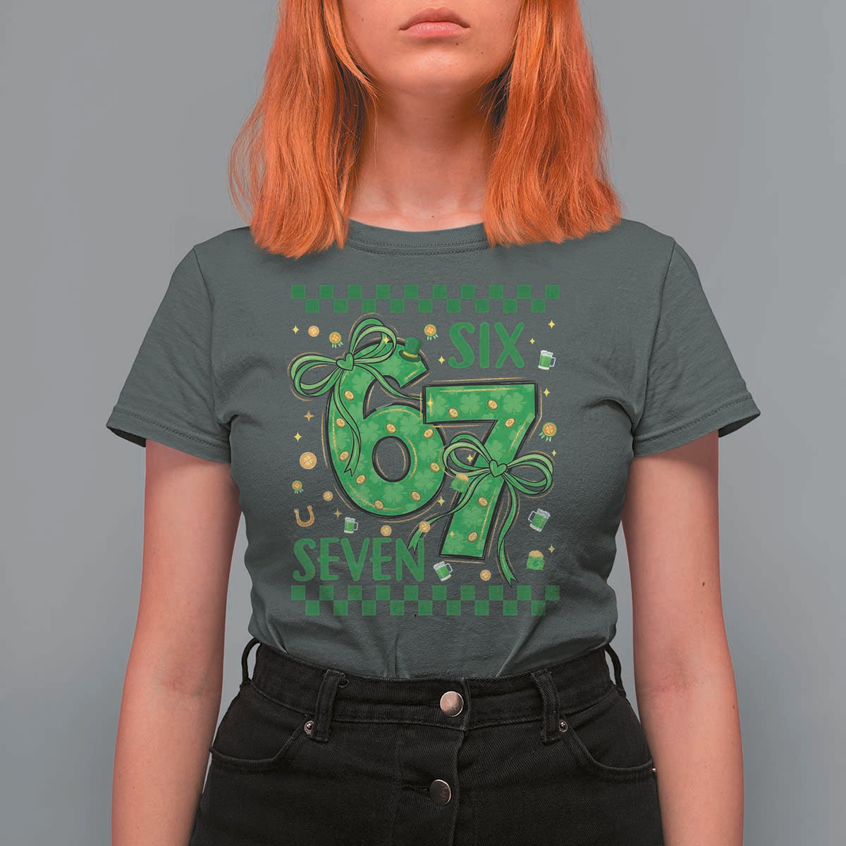 Funny St Patricks Day T Shirt For Women Six Seven Meme Irish Gag Gift